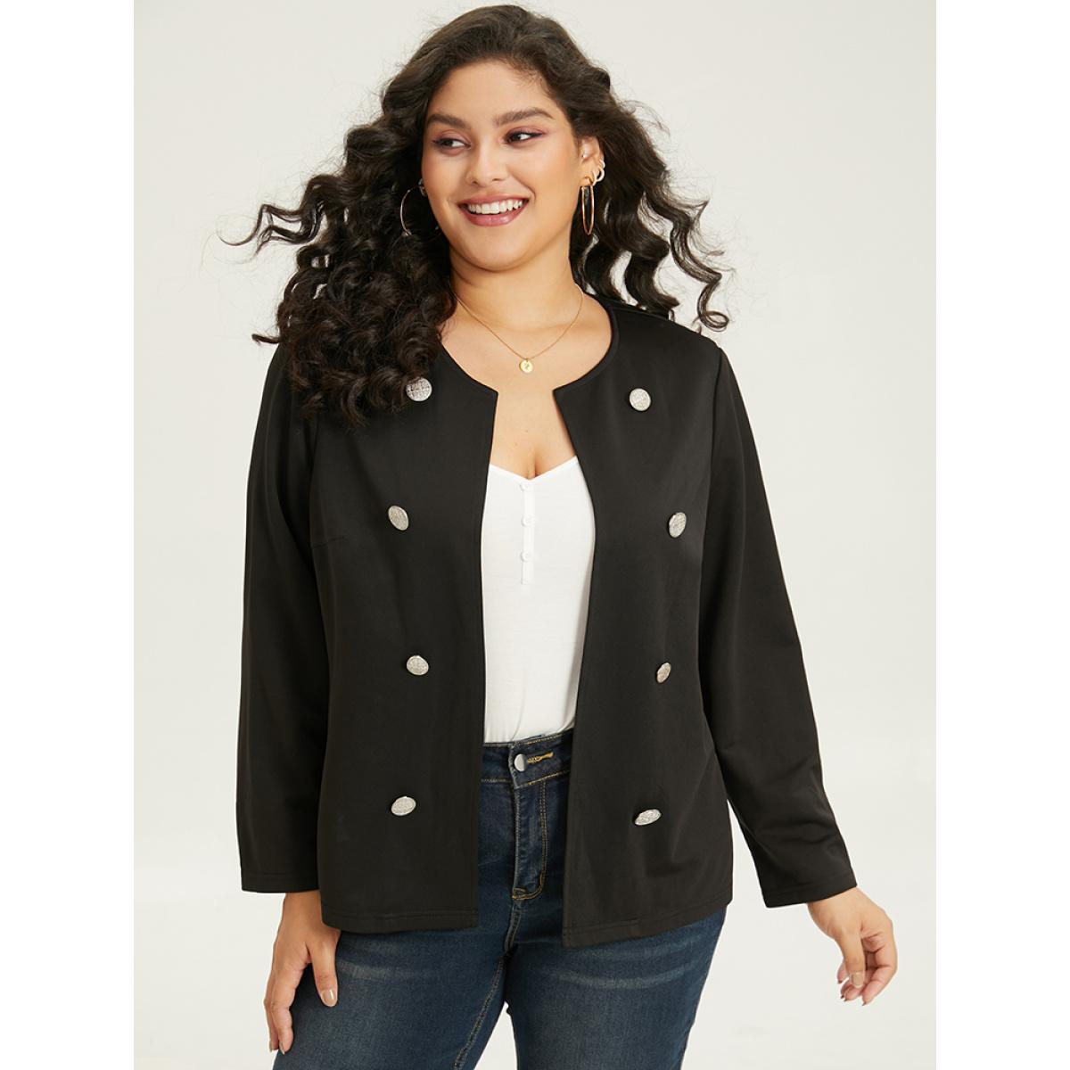Plus Size Halloween Solid Buckle Detail Jacket Women Black Plain Office Jackets BloomChic 10/M Product Image
