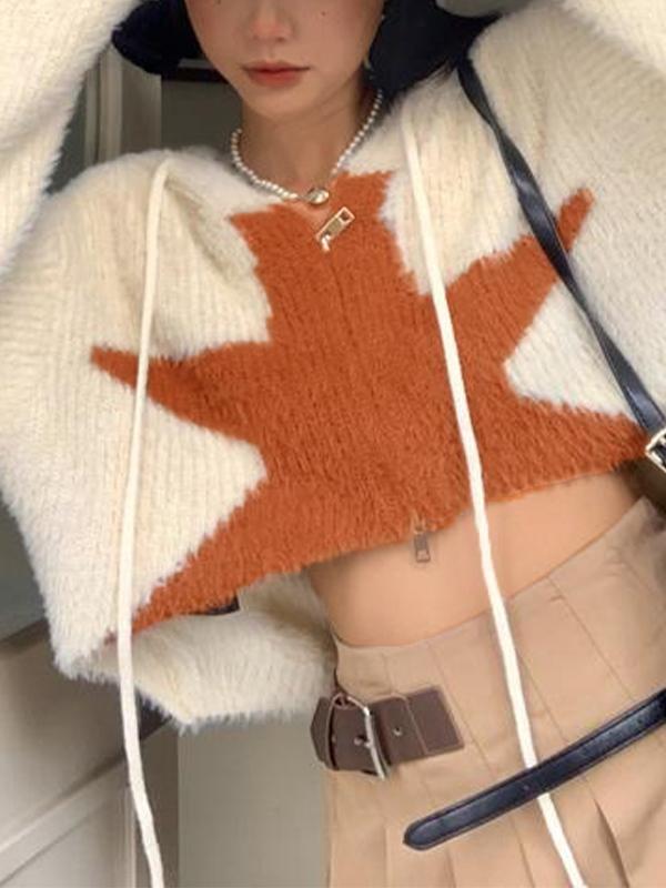 Star Hooded Crop Loose Cardigan Product Image