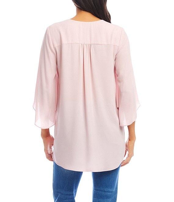 Karen Kane Bracelet Sleeve Asymmetrical V-Neck 3/4 Sleeve Top Product Image