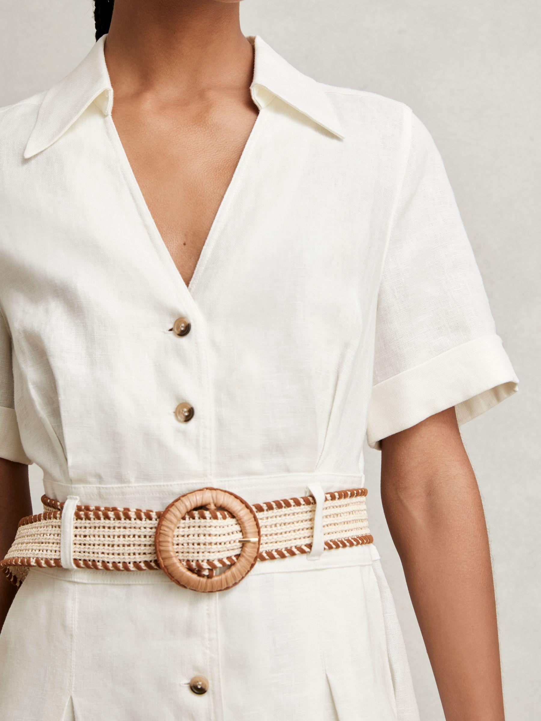 Petite Linen Belted Midi Shirt Dress in Ivory Product Image