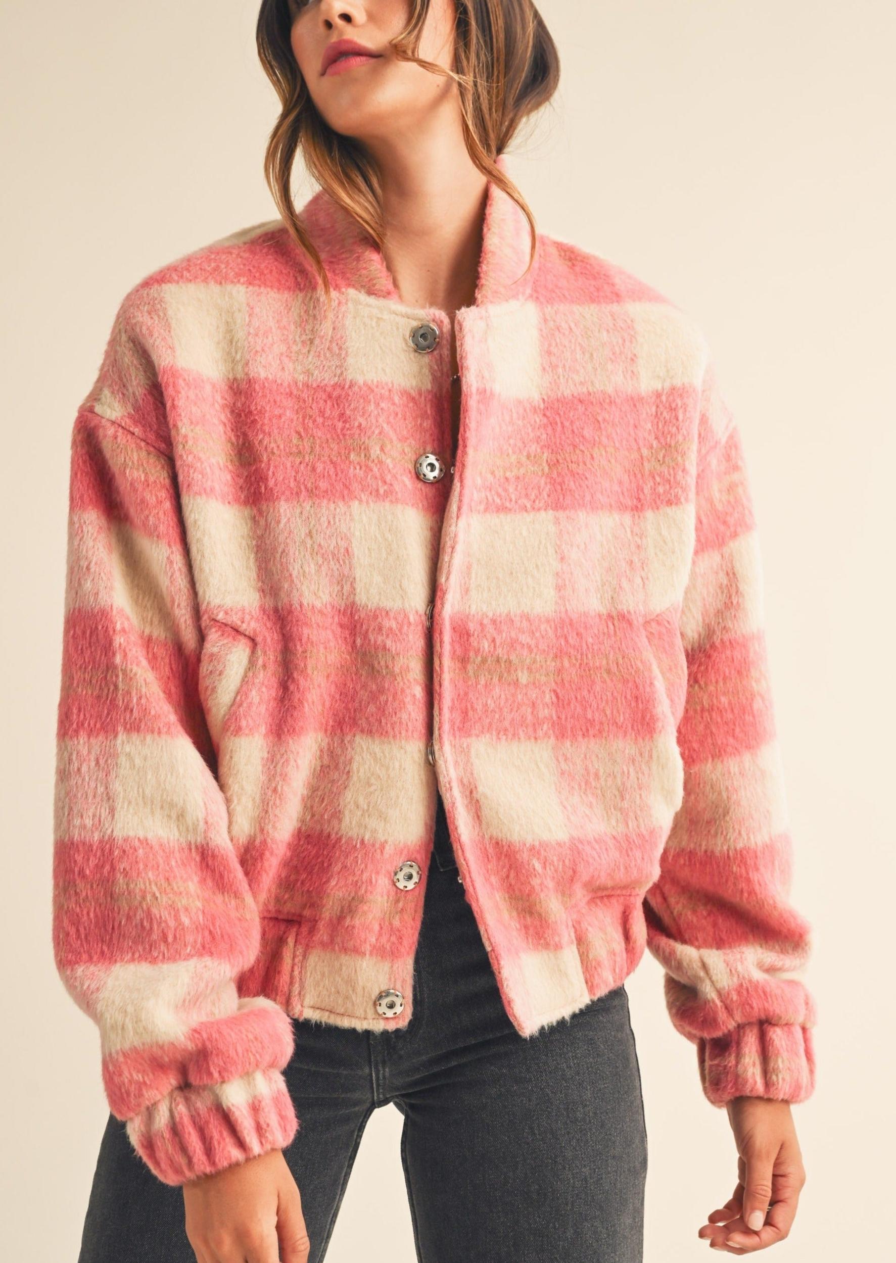 Fuzzy Plaid Bomber Jacket Product Image