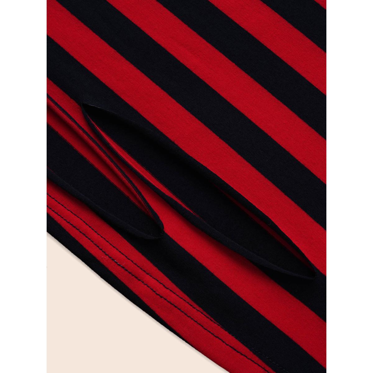 Plus Size Striking Striped Relaxed Fit T-shirt Brightred Women Casual Distressed Round Neck Everyday T-shirts BloomChic 12/L Product Image