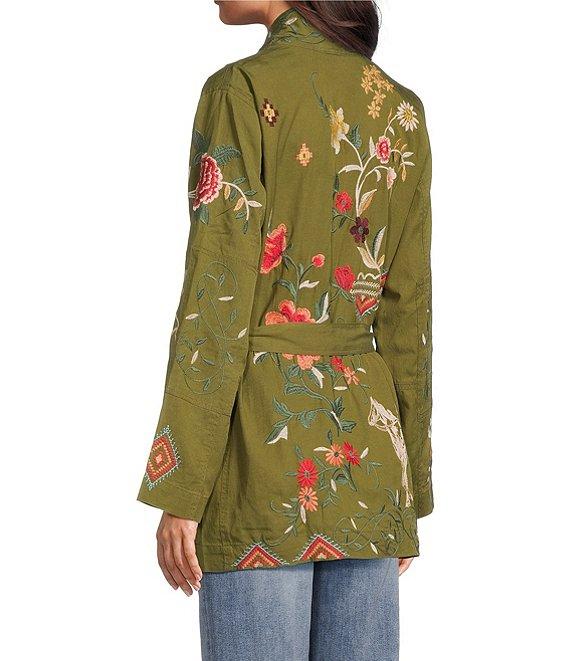 JOHNNY WAS Shawl Collar Long Sleeve Belted Embroidered Jacket Product Image