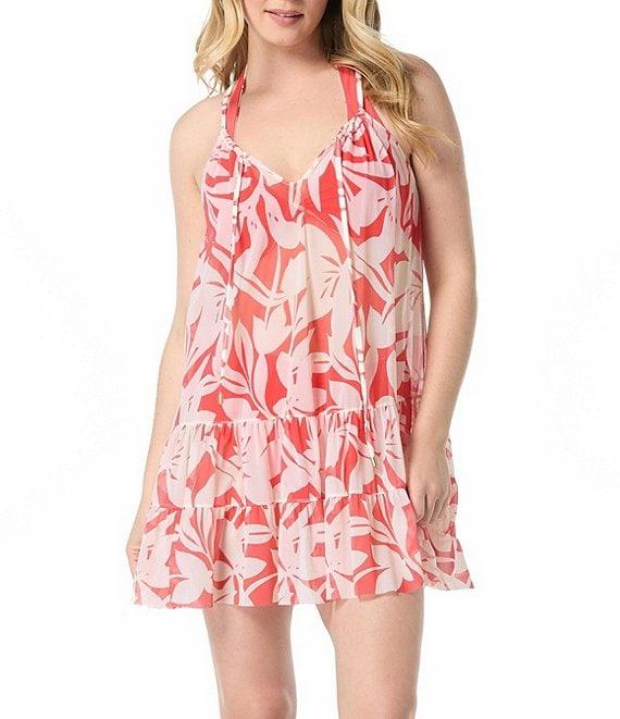 Coco Reef Cheerful Scoop Neck Spaghetti Strap Ruffle Hem Swim Cover-Up Dress Product Image
