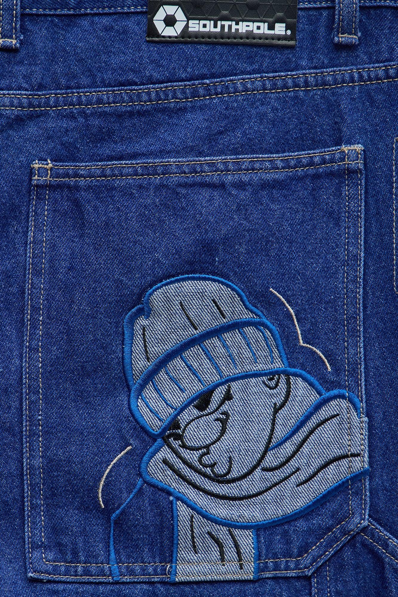 Southpole Baggy Contrast Stitch Back Hit Jeans - Blue Wash Male Product Image