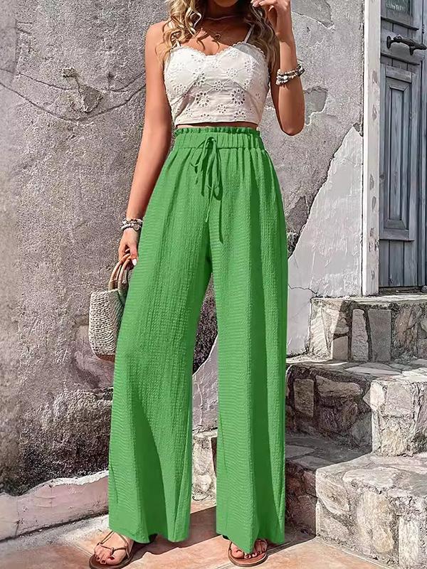 Loose Wide Leg Drawstring Elasticity Solid Color Split-Joint Pants Trousers Product Image