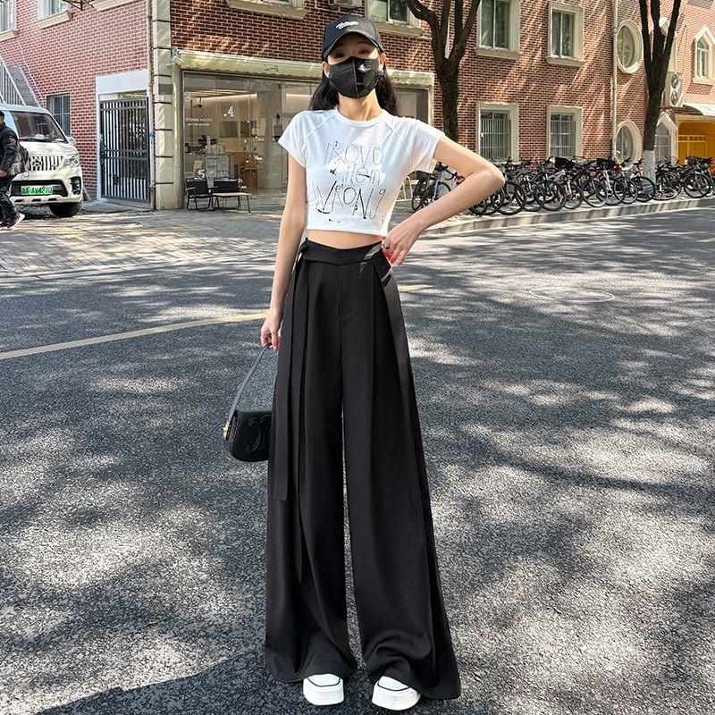 High Waist Plain Wide Leg Suit Pants Product Image