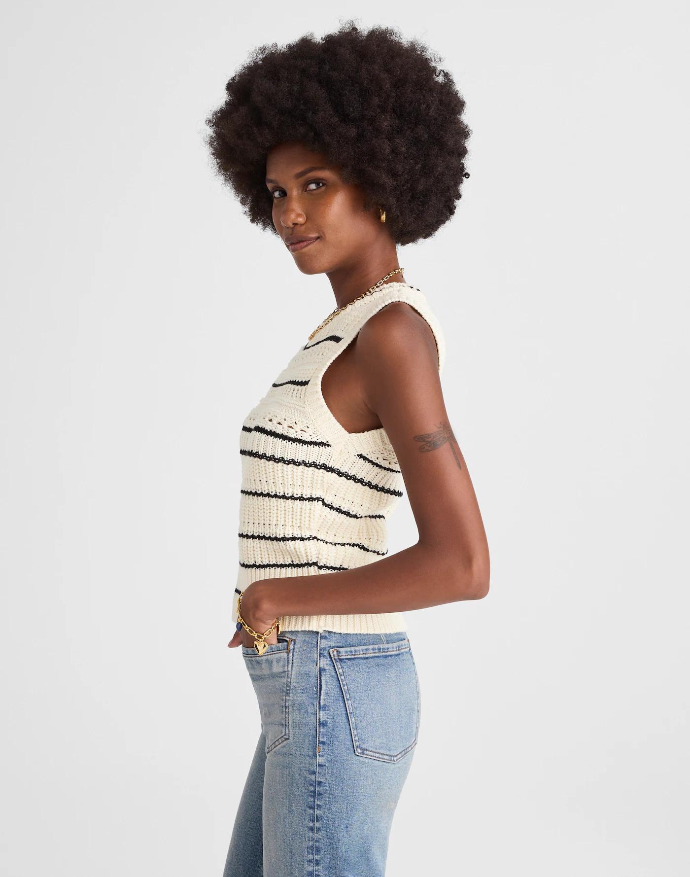 Striped Sweater Vest in 100% Cotton Product Image