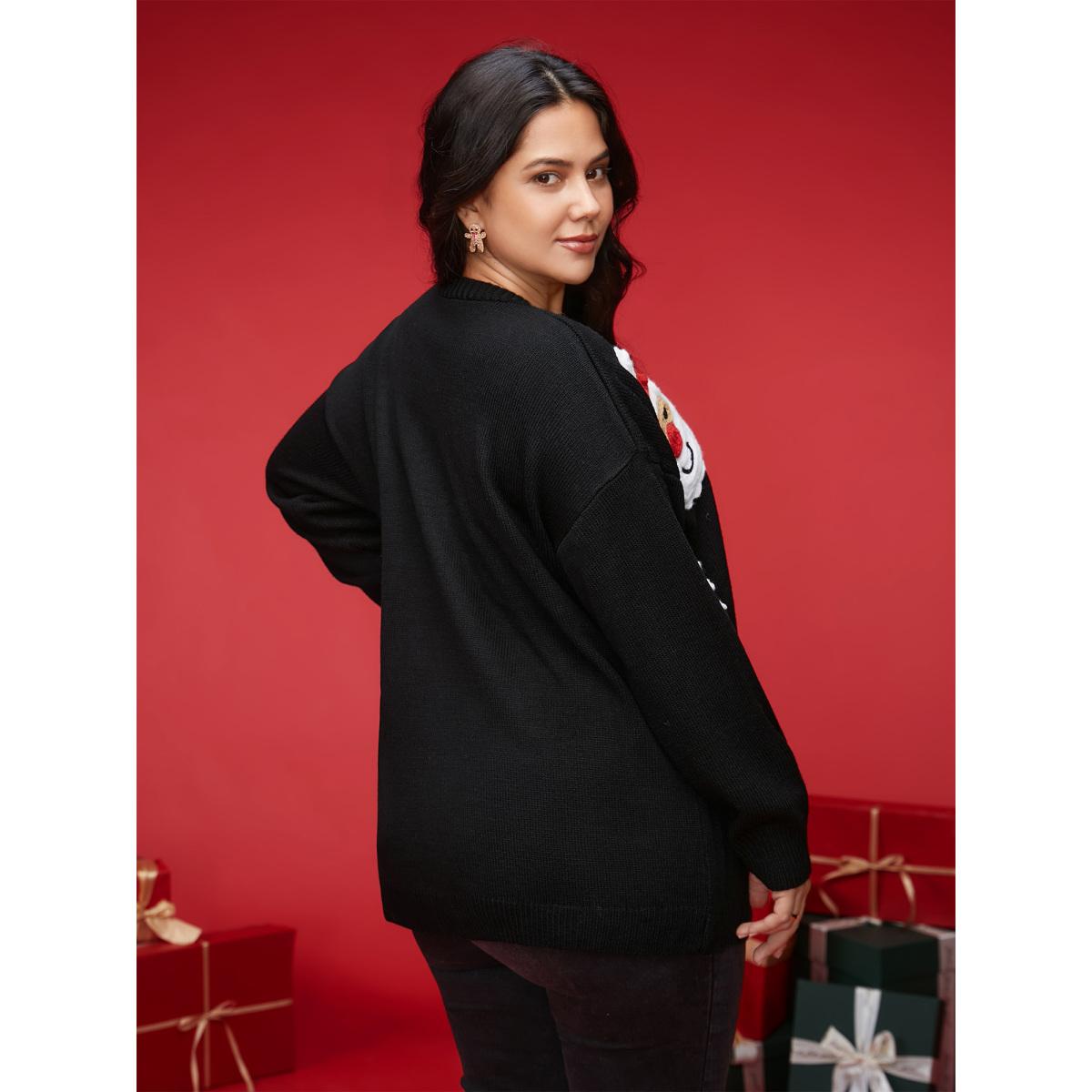 Plus Size Holiday Hand-Crocheted Motifs V-Neck Cardigan Black Women Casual Loose Long Sleeve Everyday Cardigans BloomChic 28/5X Product Image