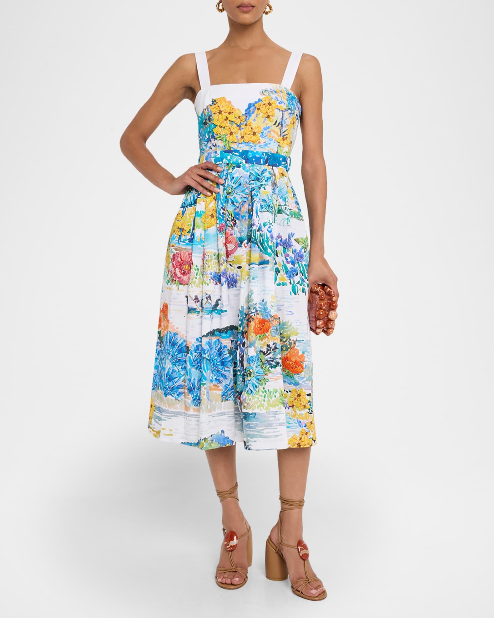 Iris Painterly-Print Sleeveless Fit-&-Flare Midi Dress Product Image