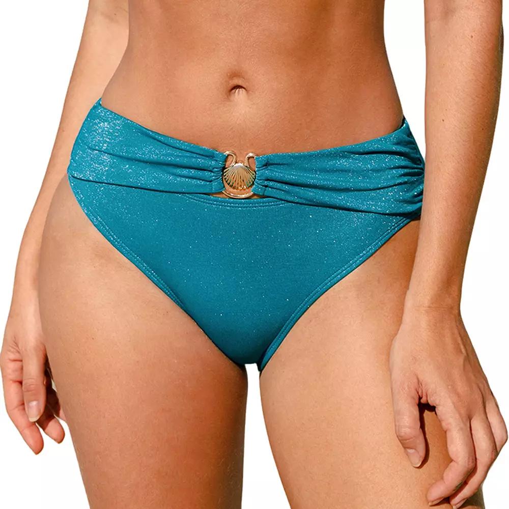 Women's Cupshe Sparking Lurex Mid Hipster Bikini Bottoms, Size: Small, Blue Shine Product Image