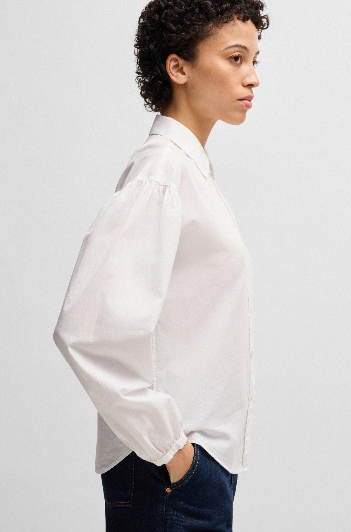 BOSS - Regular-fit blouse in cotton poplin with point collar - White Product Image
