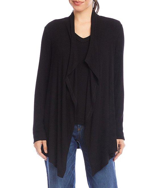 Karen Kane Brushed Ribbed Draped Long Sleeve Open Front Cardigan Product Image