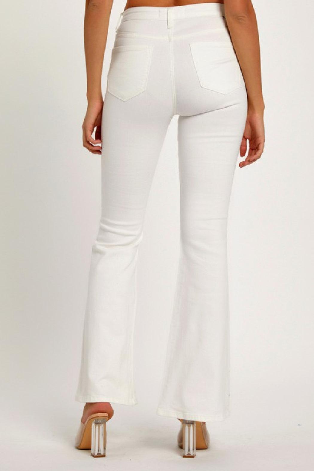 White High Rise Flare Jeans Product Image
