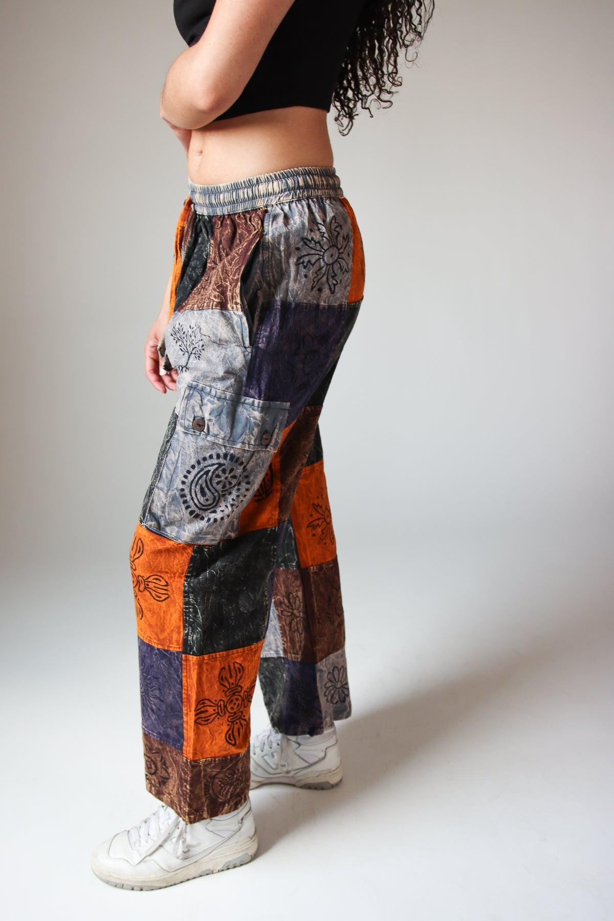 Printed Color Block Patchwork Cargo Pants Product Image