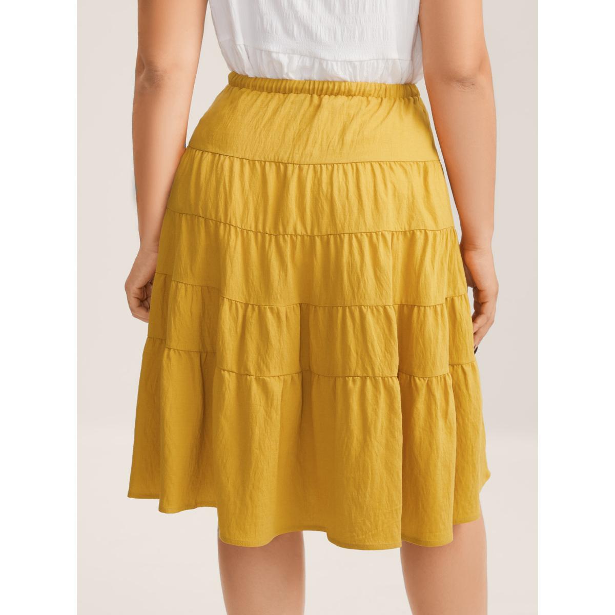 Plus Size Tassel Tie Tiered Midi Skirt Women Lemonyellow Side seam pocket Everyday-Casual Skirts BloomChic 22-24/3X Product Image
