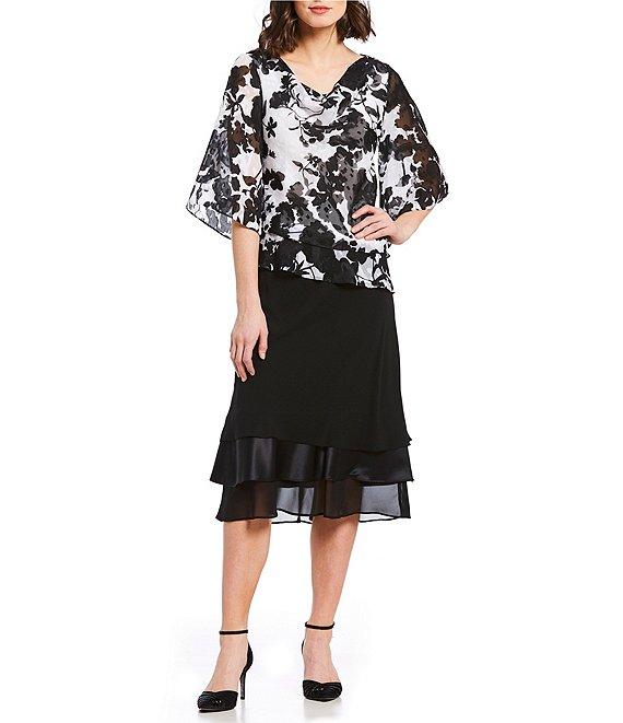 Alex Evenings Triple Tier Hem A-Line Midi Skirt Product Image