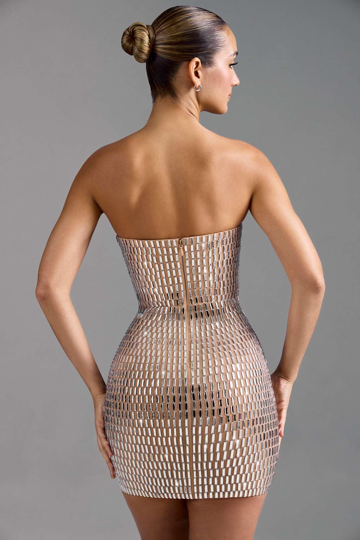 Embellished Bandeau Mini Dress in Almond Product Image