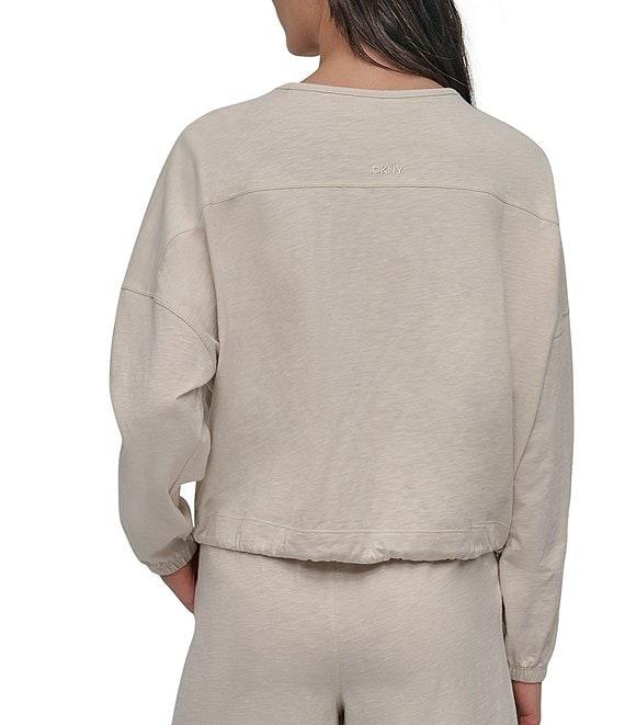 DKNY Sport by Donna Karan Tie Front Slub Crew Neck Long Sleeve Pullover Product Image