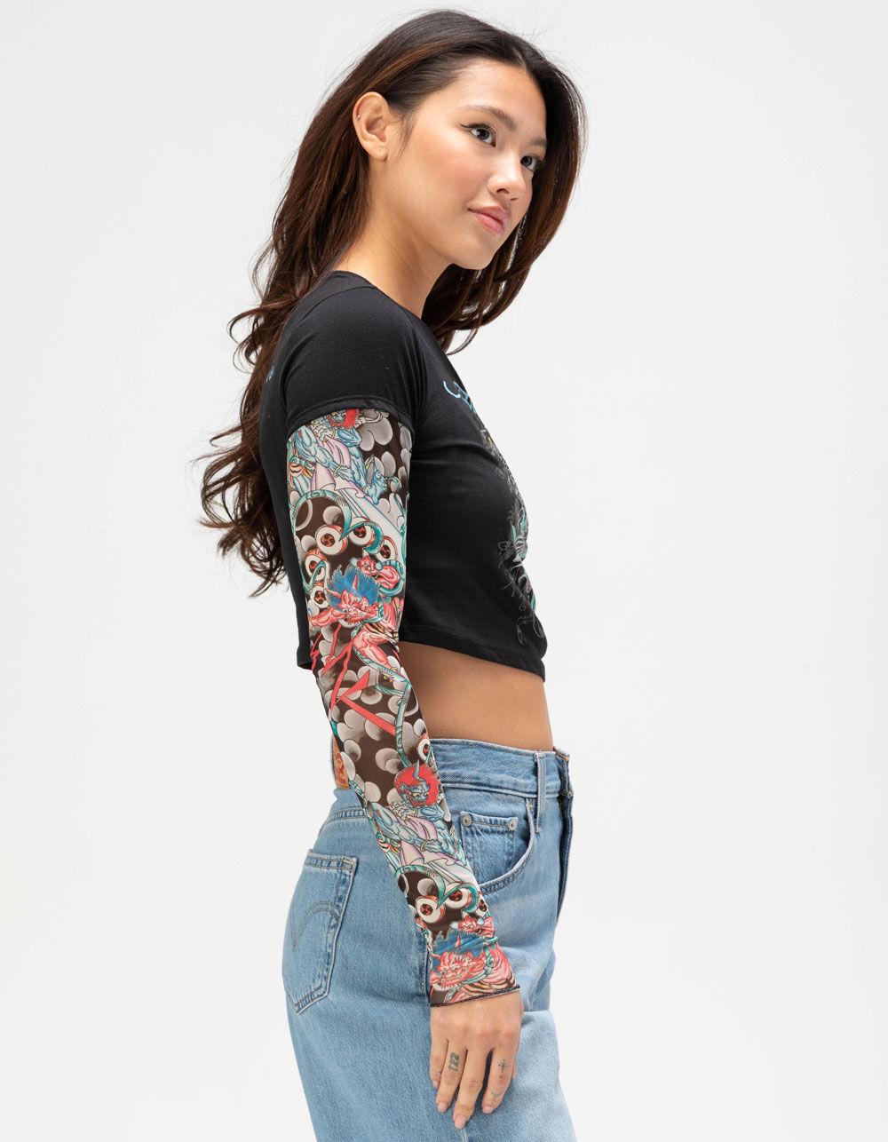 ED HARDY Koi Fish Womens 2fer Long Sleeve Tee - BLACK COMBO Product Image