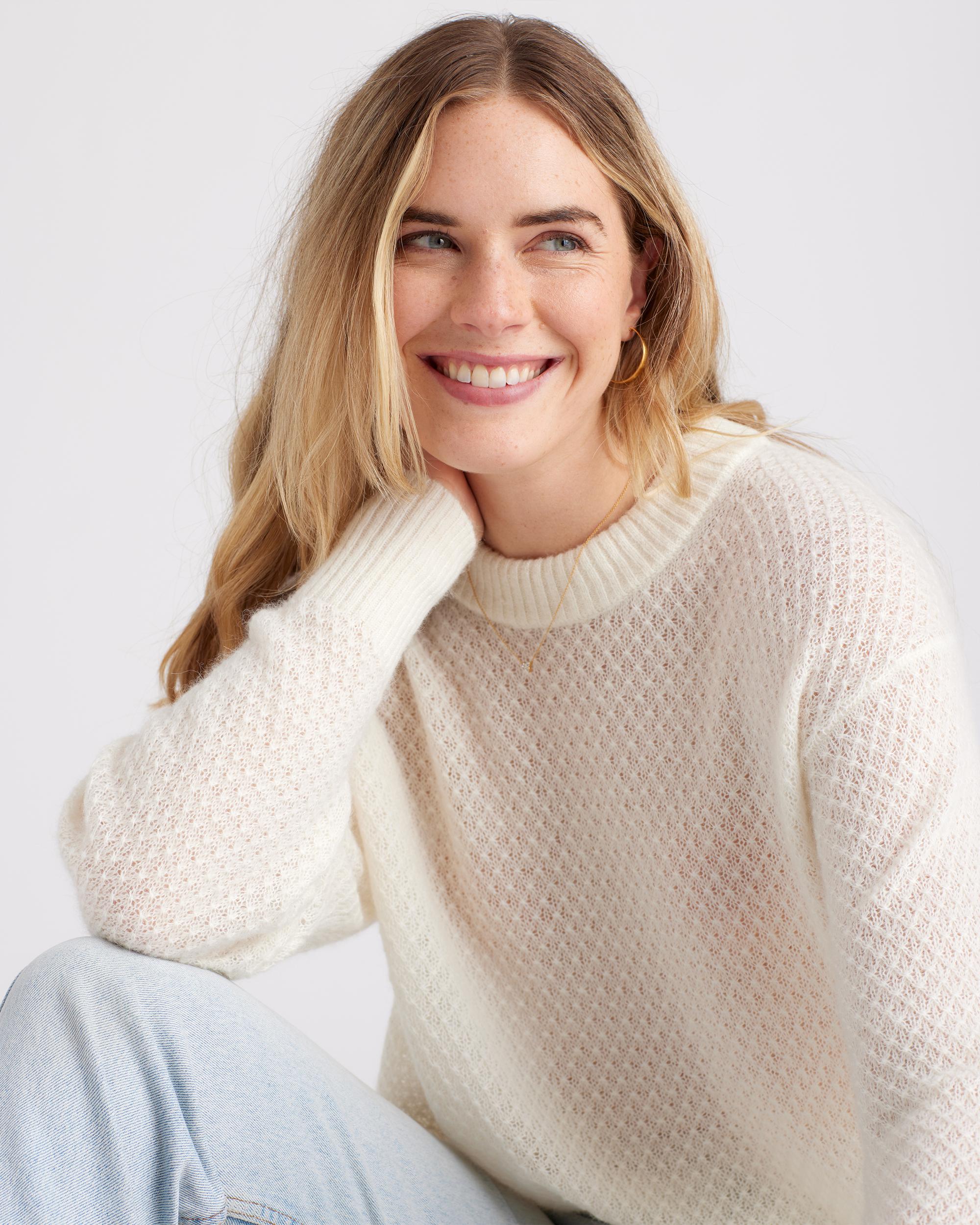 Quince | Women's Baby Alpaca-Wool Diamond Stitch Crew Neck Alpaca Sweater Product Image