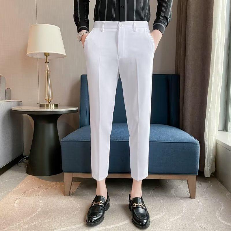 Mid Rise Plain Cropped Tapered Dress Pants Product Image