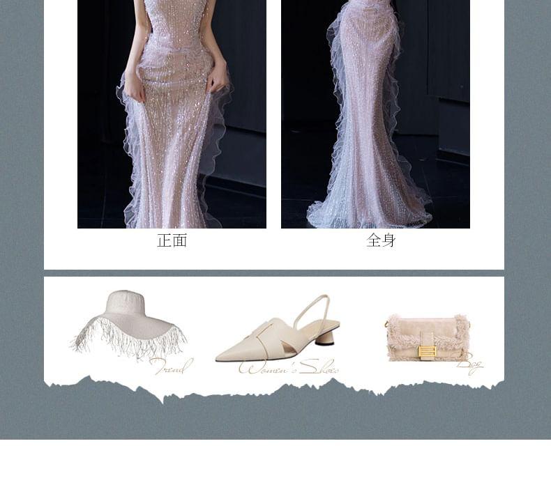 Off Shoulder Ruffle Trim Mermaid Evening Gown Product Image