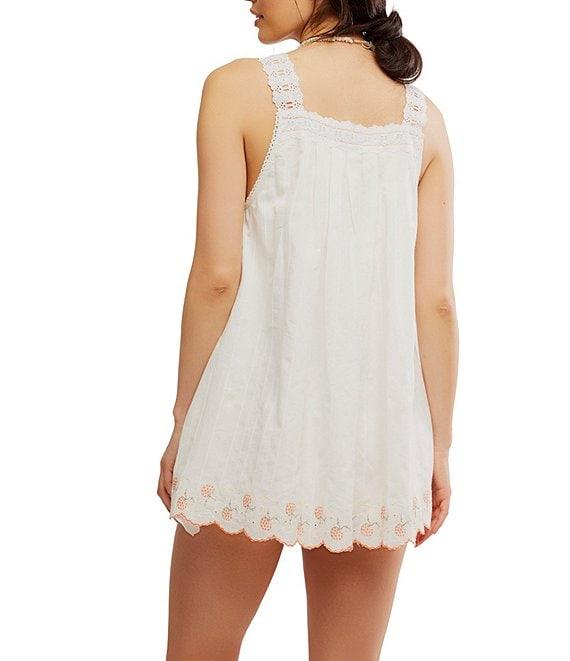 Free People Latecia Square Neck Sleeveless Embroidered Scalloped Hem Mini Babydoll Dress Product Image