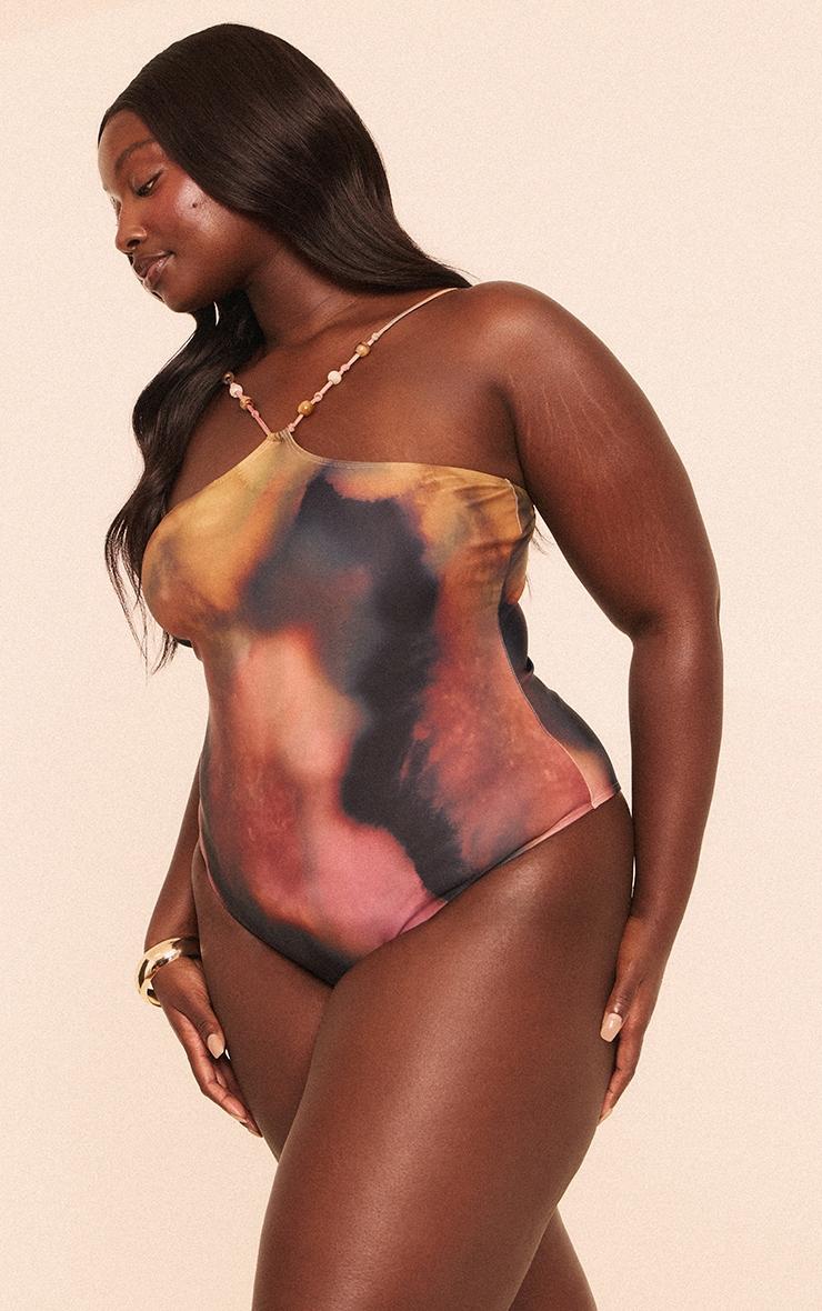 Plus Multi Blurred Print Bandeau Swimsuit Product Image