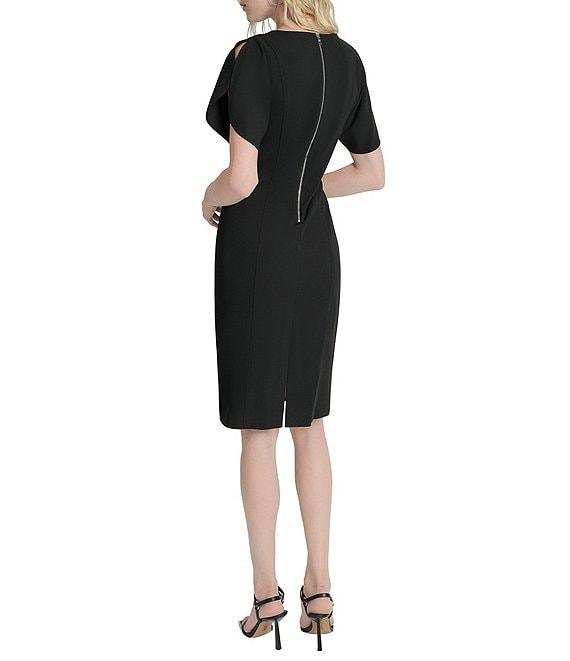 DKNY by Donna Karan Scuba Crepe Spilt Sleeve Cinched Waist Knee Length Dress Product Image