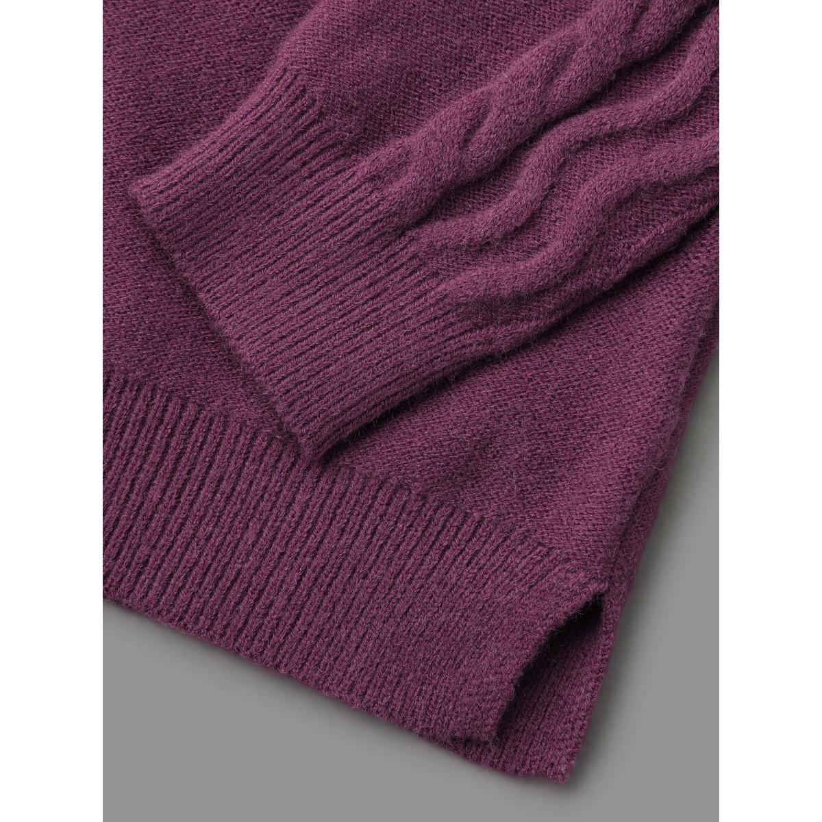 Plus Size Plain V Neck Cable Knit Pullover Deeppurplered Women Casual Loose Long Sleeve V-neck Everyday Pullovers BloomChic 22-24/3X Product Image