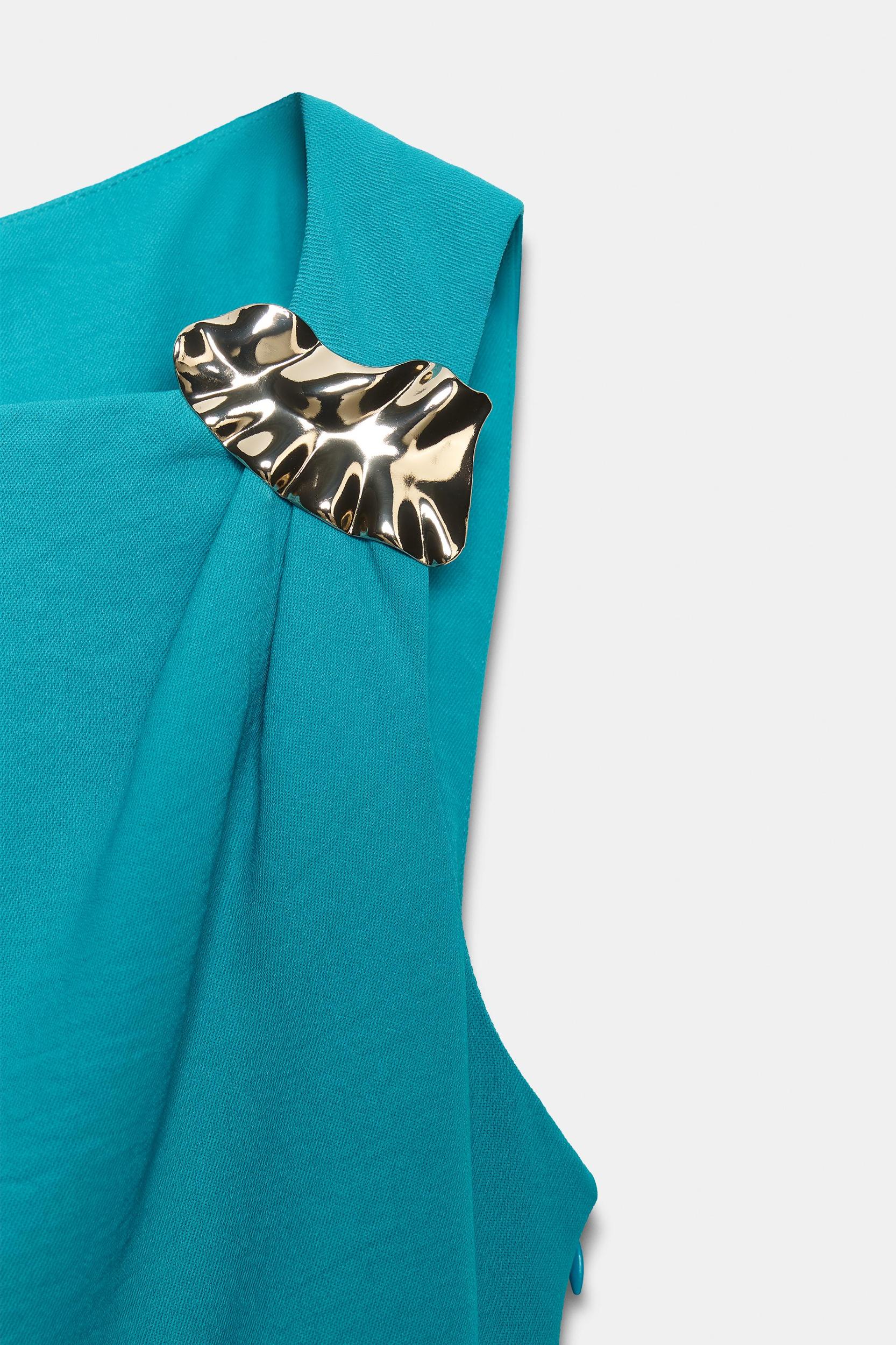 GOLD APPLIQUE DRAPED MIDI DRESS Product Image