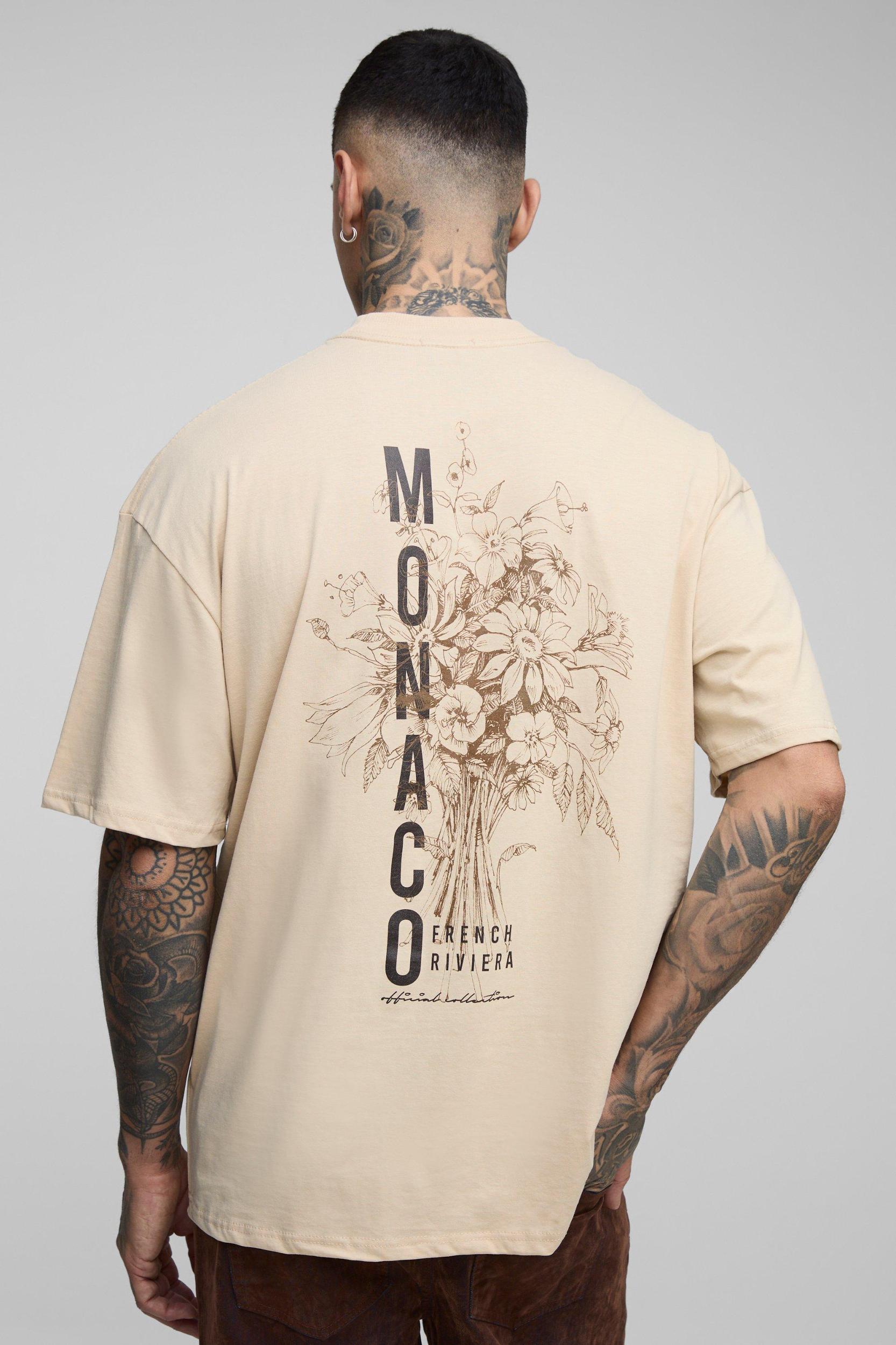 Tall Oversized Extended Neck Monaco Floral Graphic T Shirt | boohooMAN USA Product Image
