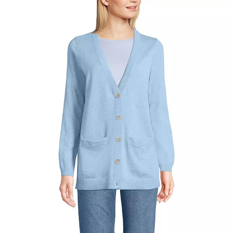 Women's Lands' End Cotton V-Neck Cardigan Sweater, Size: Large, Red Blue Tip Stripe Product Image