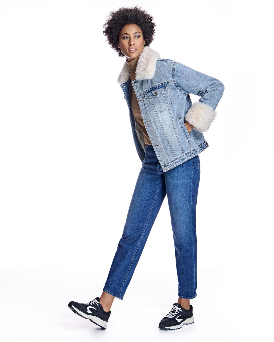Julia & Stella by Maximilian Fur-Trimmed Denim Jacket-Maximilian Product Image