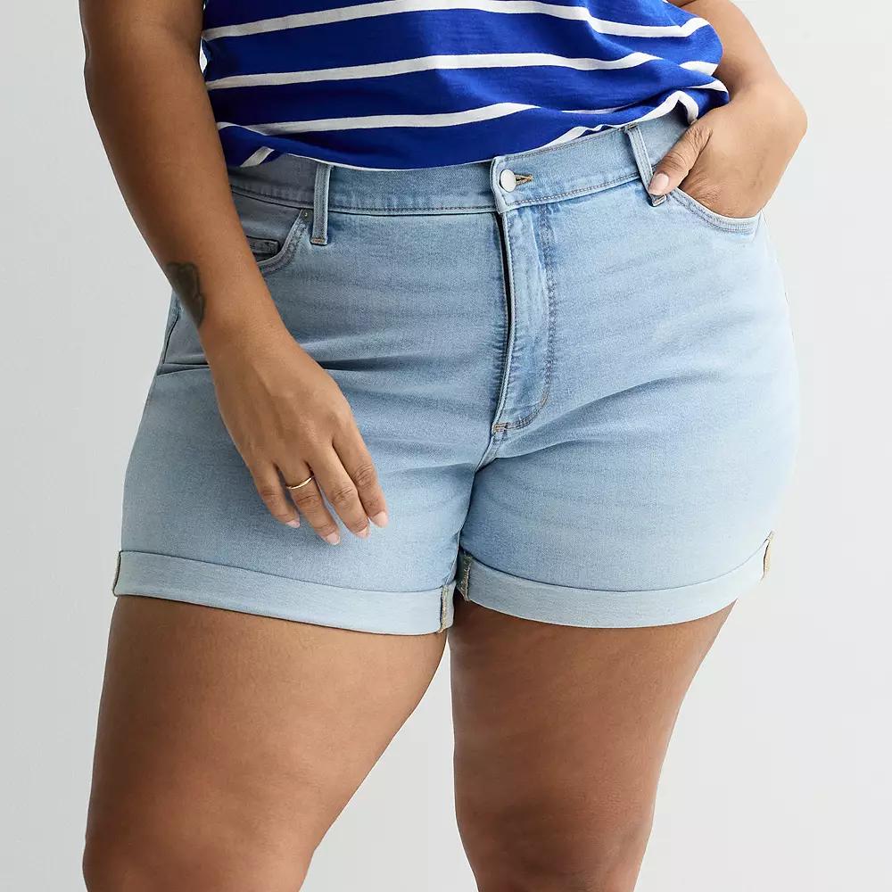 Plus Size Sonoma Goods For Life® Mid Rise Roll Cuff Denim Shorts, Women's, Size: 16 W, Light Blue Product Image
