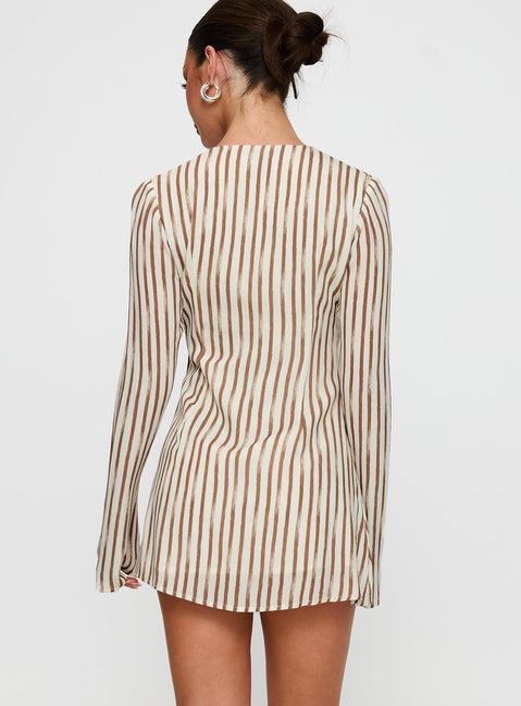 The Good Life Mini Dress Brown / White Stripe Product Image