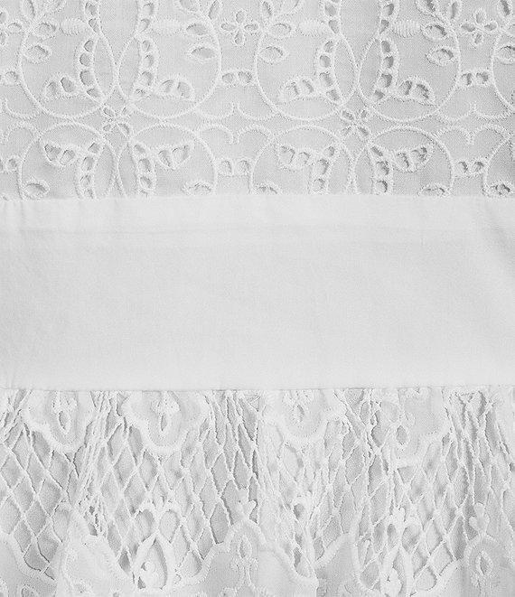 Layered With Love Plus Size V-Neck Long Sleeve Front Button Loop Scalloped Hem Lace Sheath Dress Product Image