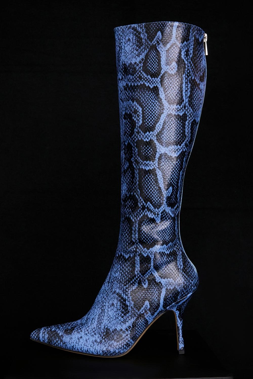 Royale  blue print leather knee high boots - sale Product Image
