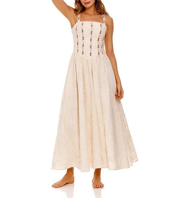 Agua Bendita Emerald Embroidered Square Neck Sleeveless Maxi Dress Product Image