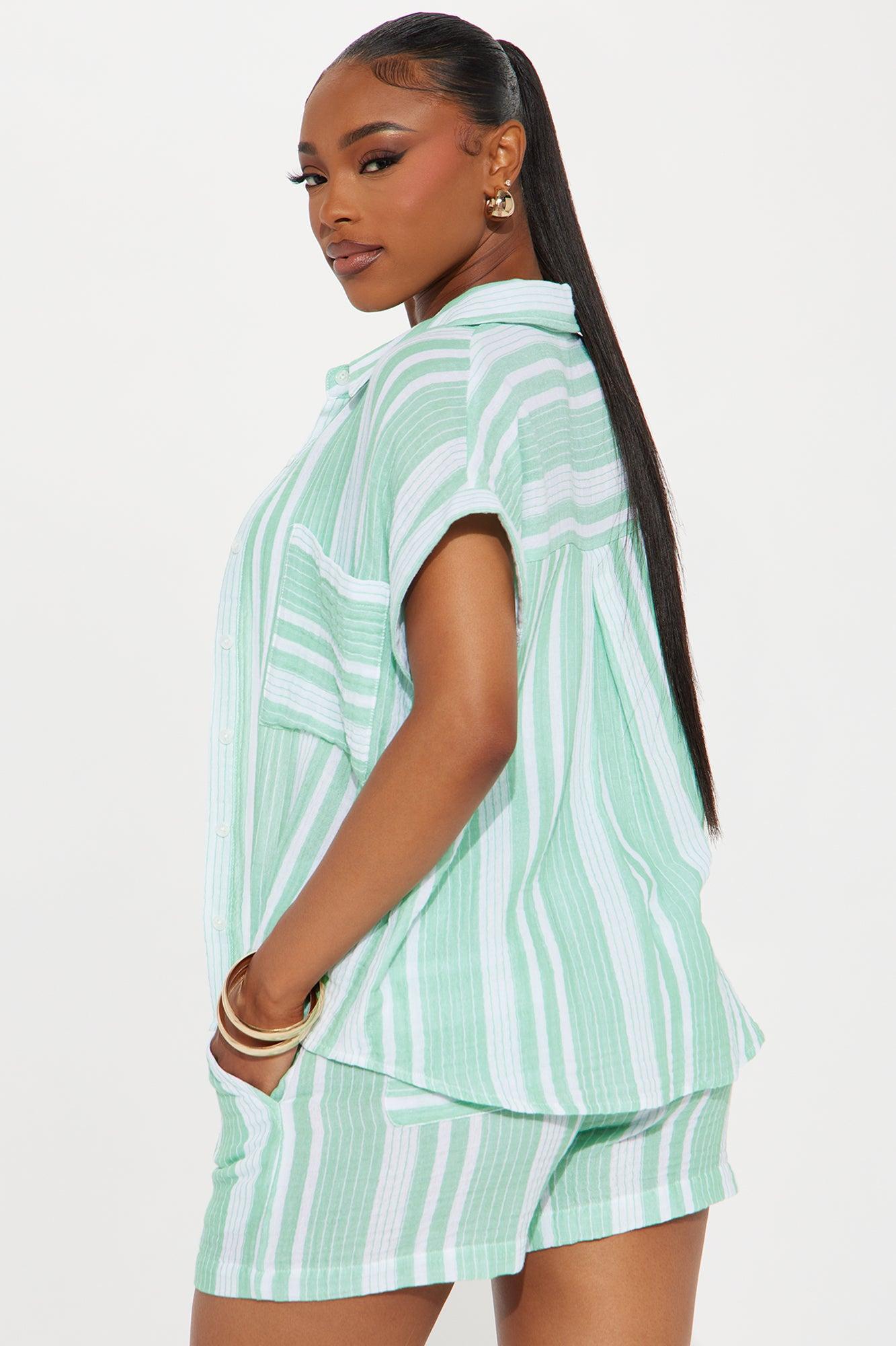 South Beach Striped Short Set - Green/combo Product Image