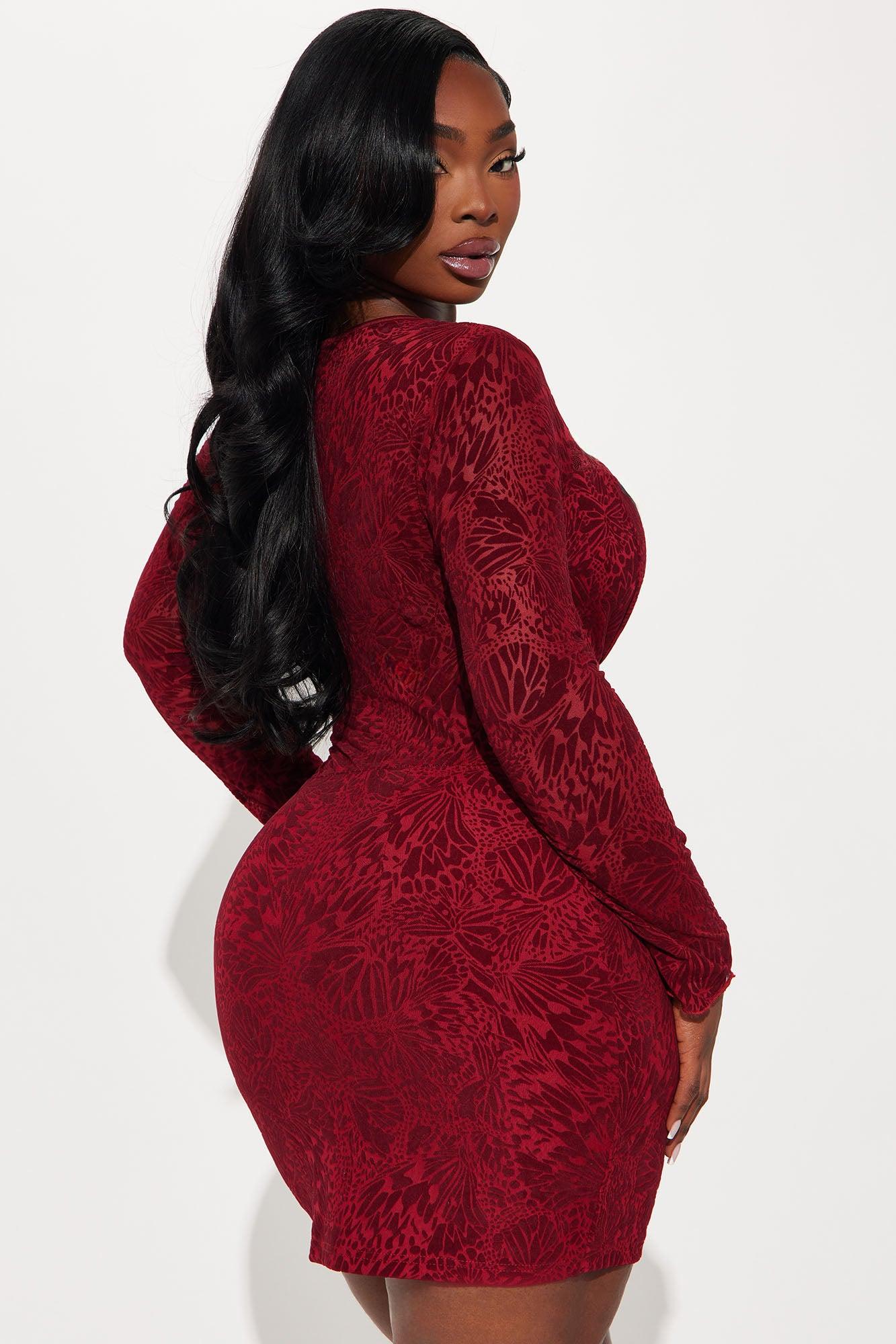 Alexa Longsleeve Mesh Mini Dress - Burgundy Product Image