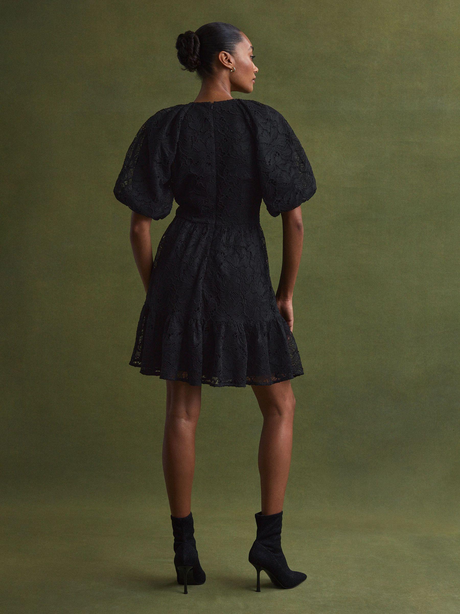 Florere Lace Puff Sleeve Mini Dress in Black Product Image