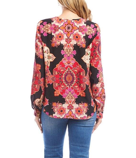Karen Kane Petite Size Bold Medallion Floral V-Neck Long Sleeve Tunic Product Image
