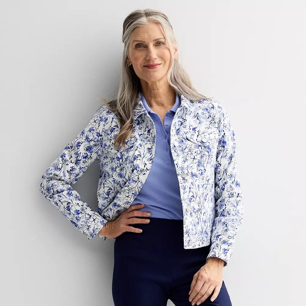 Women's Croft & Barrow® Button-Front Denim Jacket, Size: XS, White Calm Bouquet Product Image