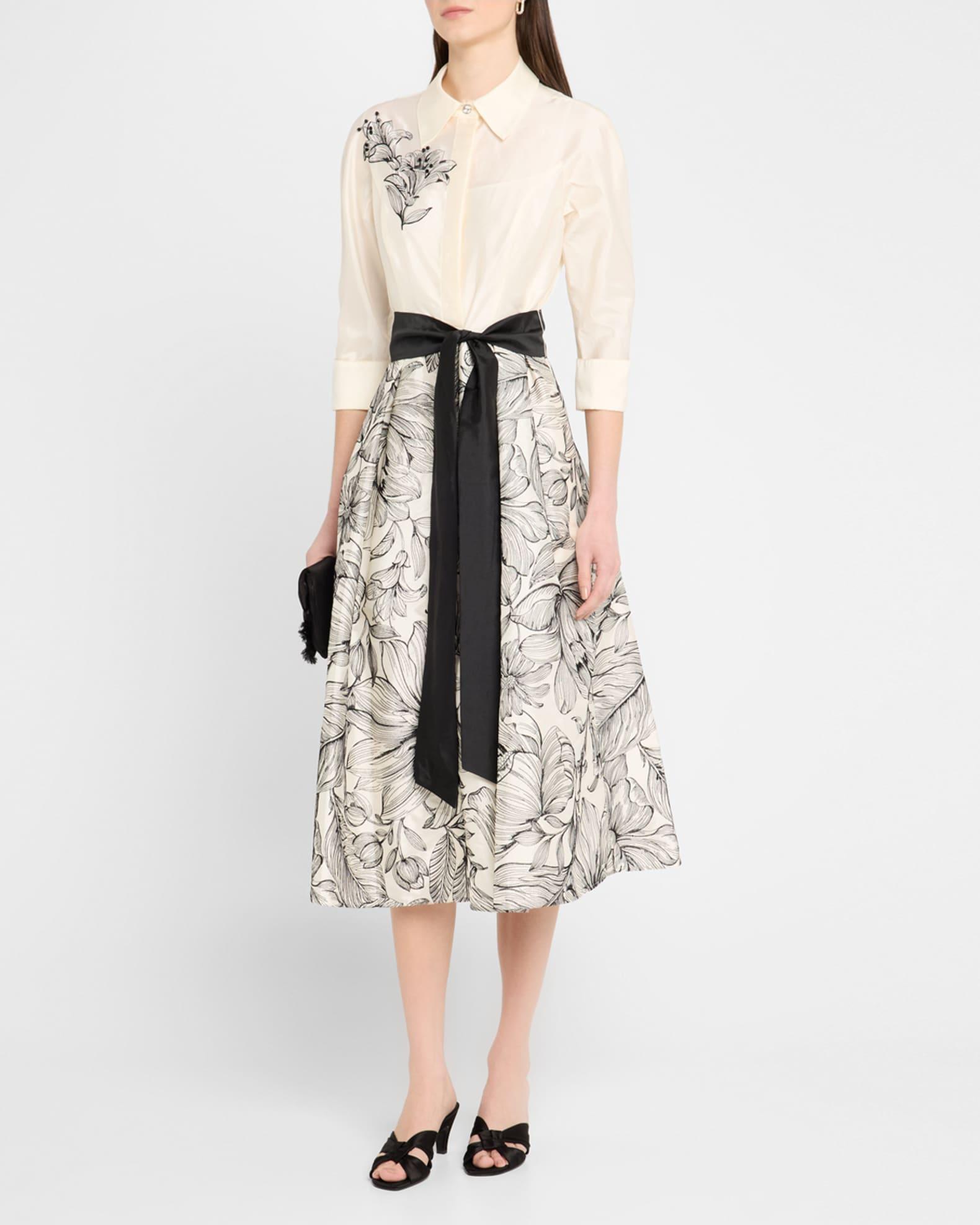 Beaded Floral-Embroidered Midi Shirtdress Product Image