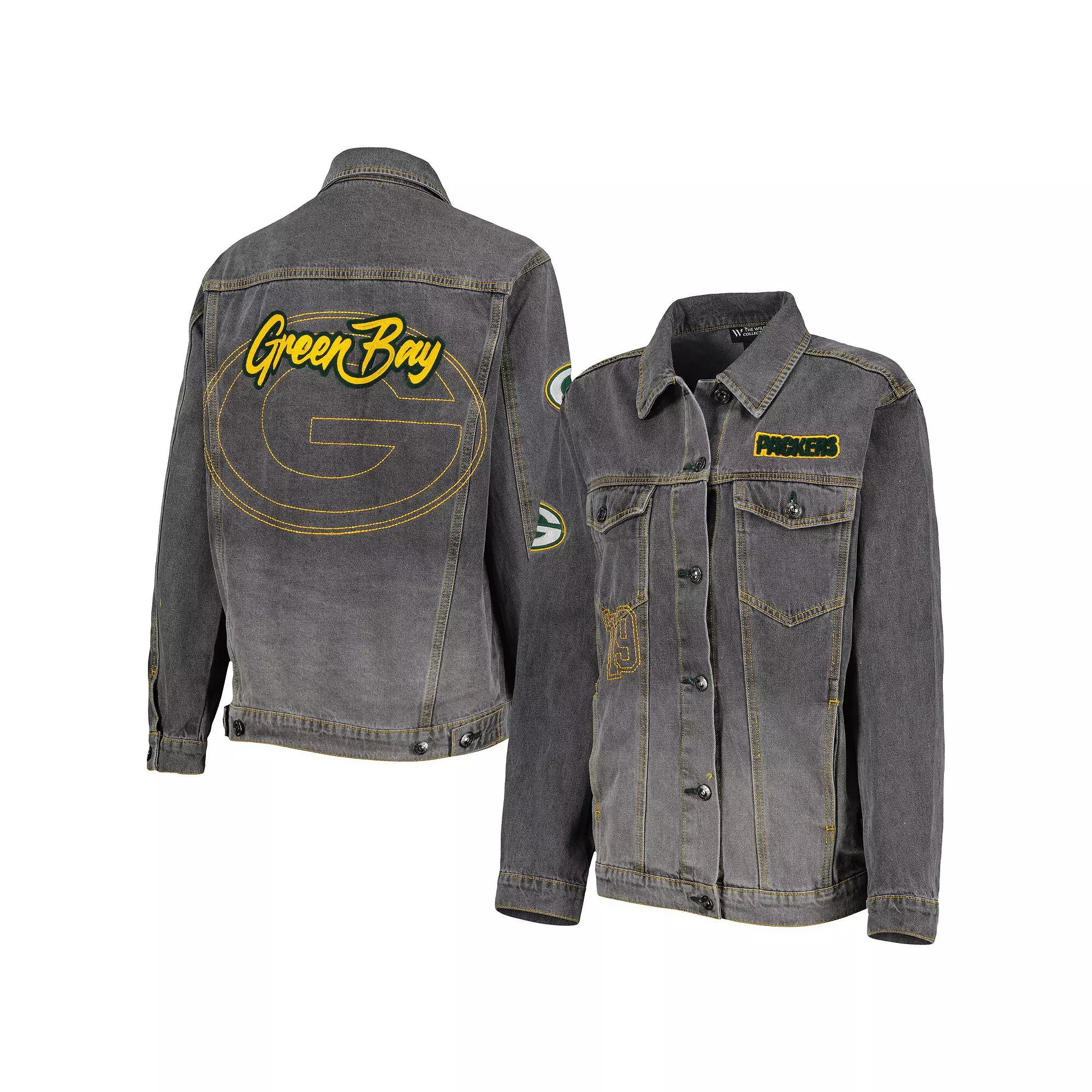 Women's The Wild Collective Denim Green Bay Packers Faded Button-Up Jacket,  Product Image