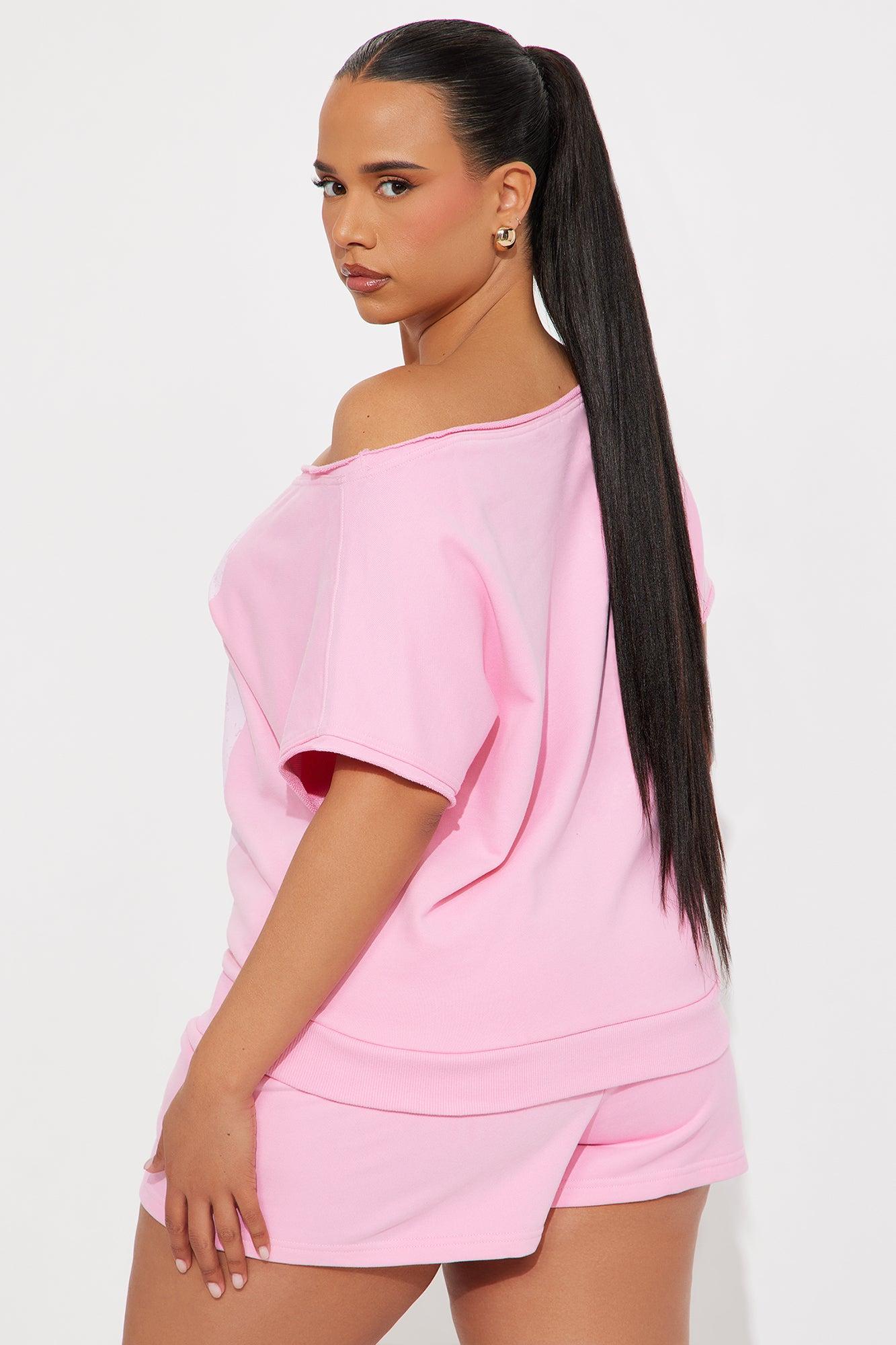 23 Off Shoulder Short Set - Bubblegum Pink Product Image