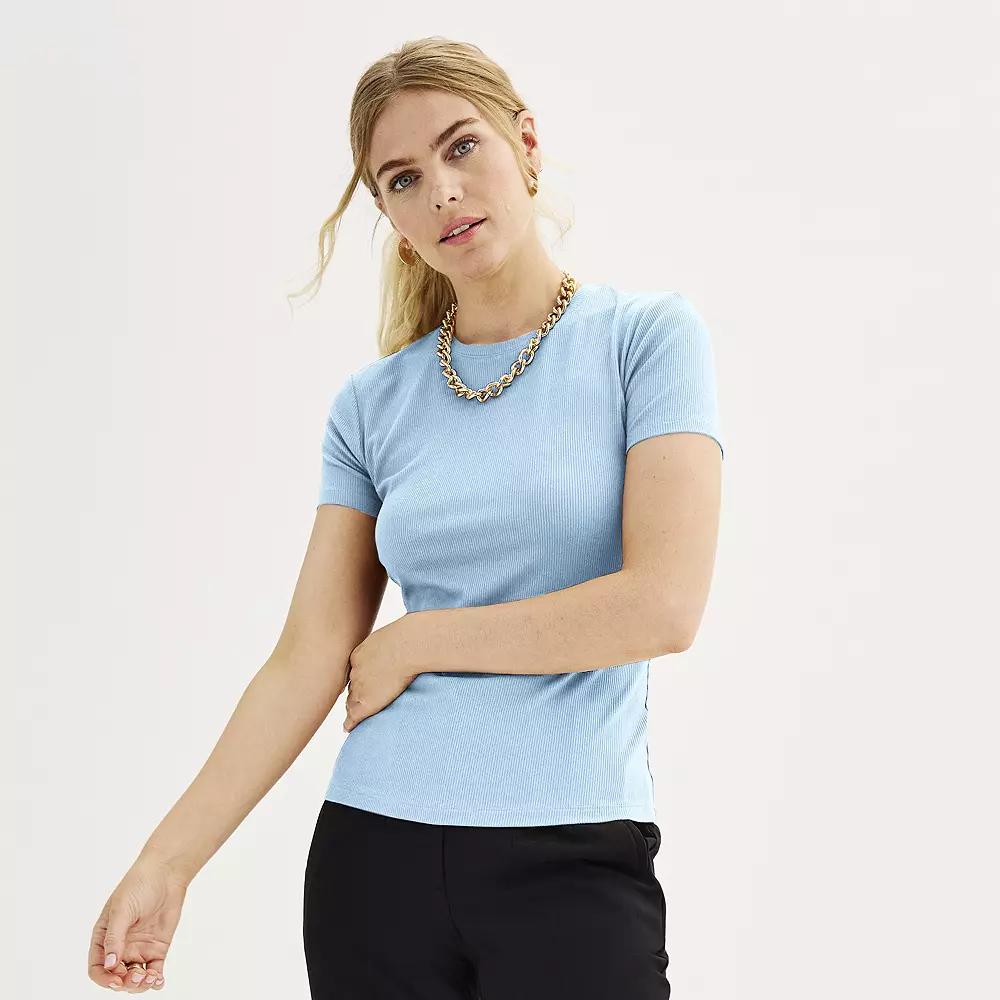 Women's Nine West Fitted Ribbed Crewneck Top,  Product Image