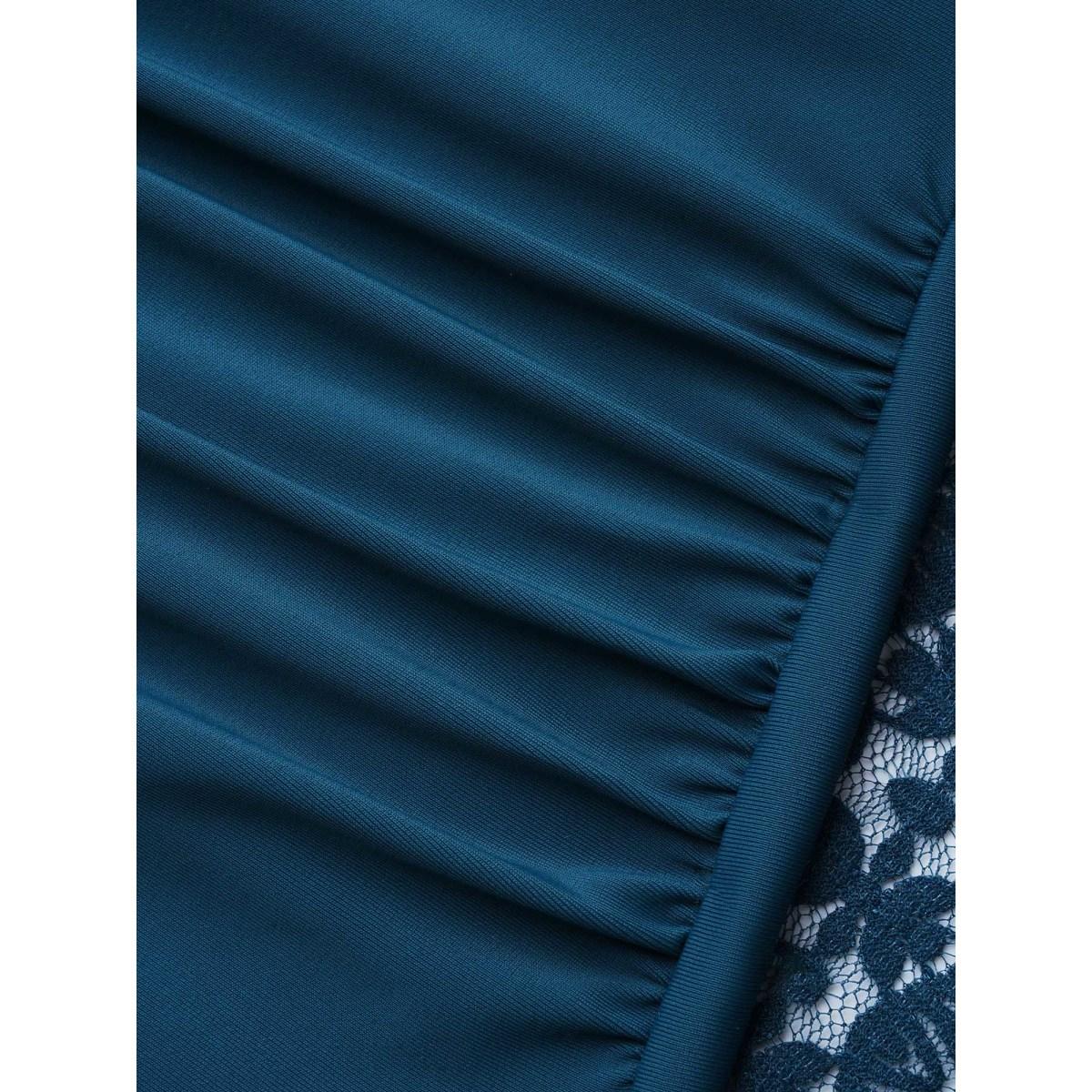 Plus Size Lace Hi-Low Hem Flared Tiered One-Piece Swimsuit Women's Swimwear Cyan Beach Gathered Curve Bathing Suits High stretch One Pieces BloomChic 12/L Product Image